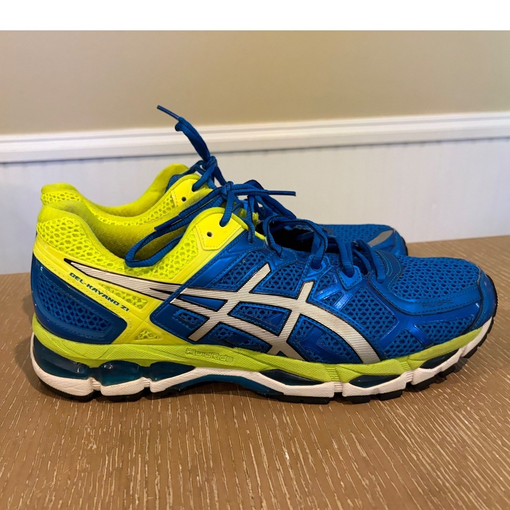 ASICS Gel Kayano 21 Running Shoes T4H2N Blue Yellow Sneakers Athletic Mens 11.5